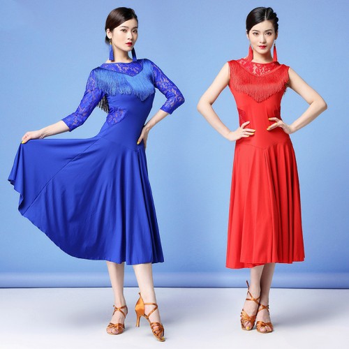 Royal blue red black lace Latin dance dresses for women girls adult salsa chacha rumba training dance outfits for female